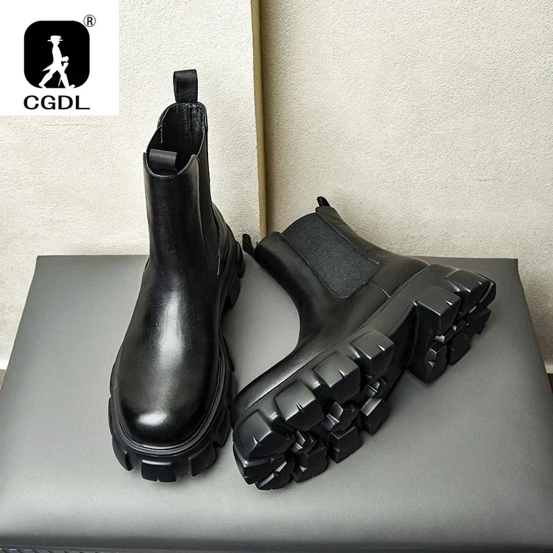 Men Formal Wear With Boots - جلد طبيعي سميكة سوليد الرجال الأحذية