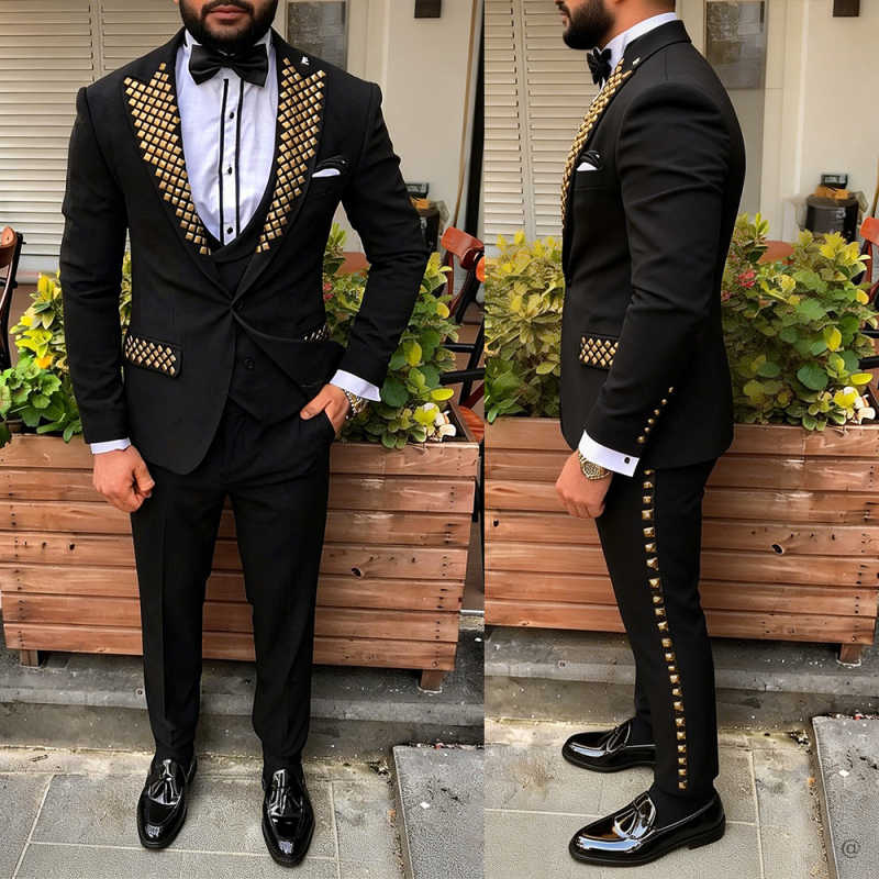 Men Formal Wear Modern - بدلة رجالية عصرية مطرزة بياقة مدببة،