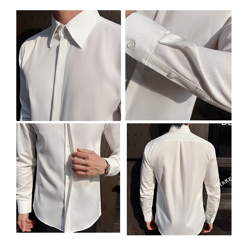 قميص رجالي أبيض بأكمام طويلة - - مراجعة Men Formal Wear Modern وسعره